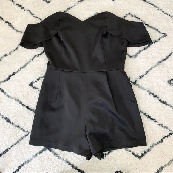 J.O.A. Black Silk Off the Shoulder Romper - Picture 13 of 14